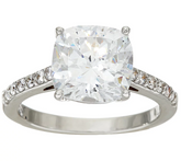 Diamonique Platinum Clad Cushion Cut 100-Facet Ring Size 5